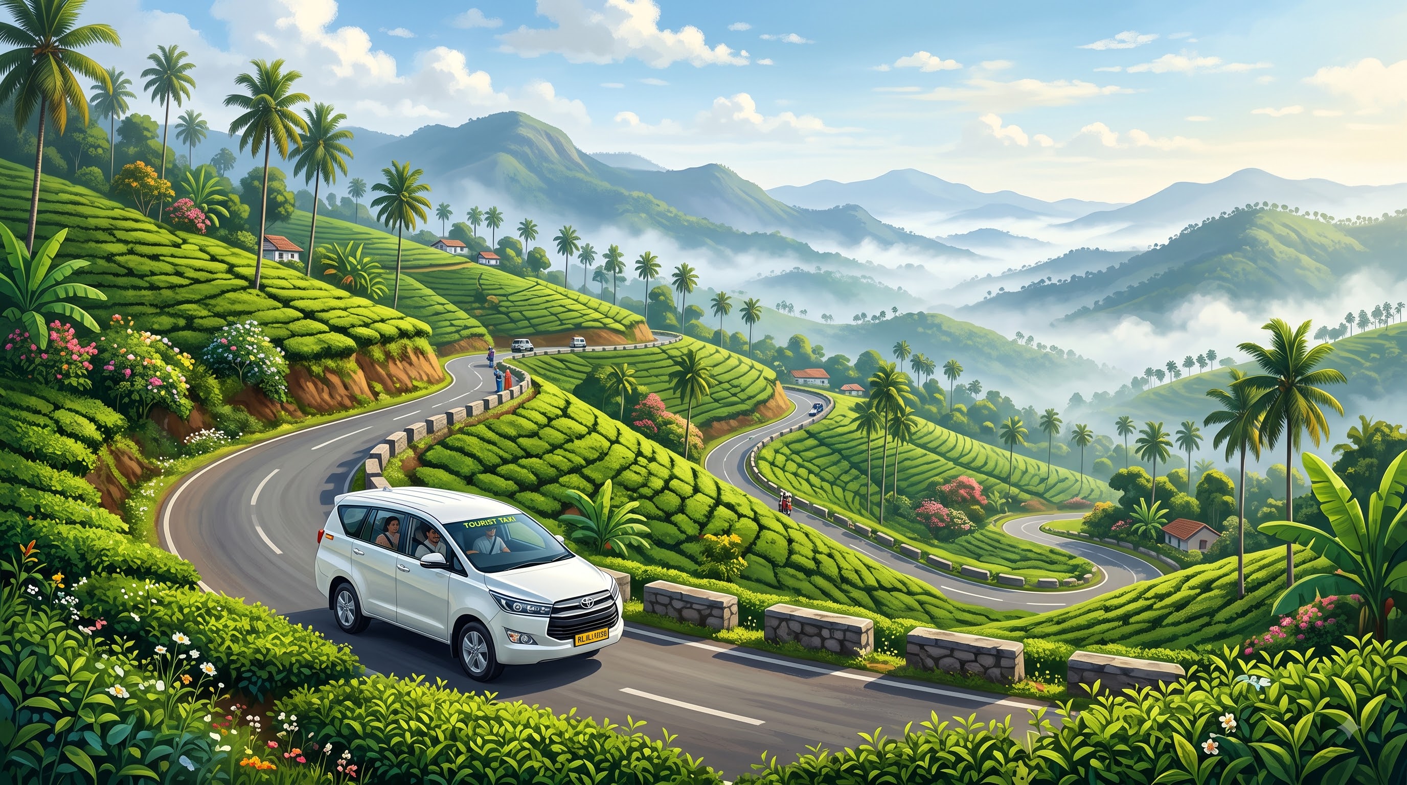 Cab travelling on a scenic mountain road