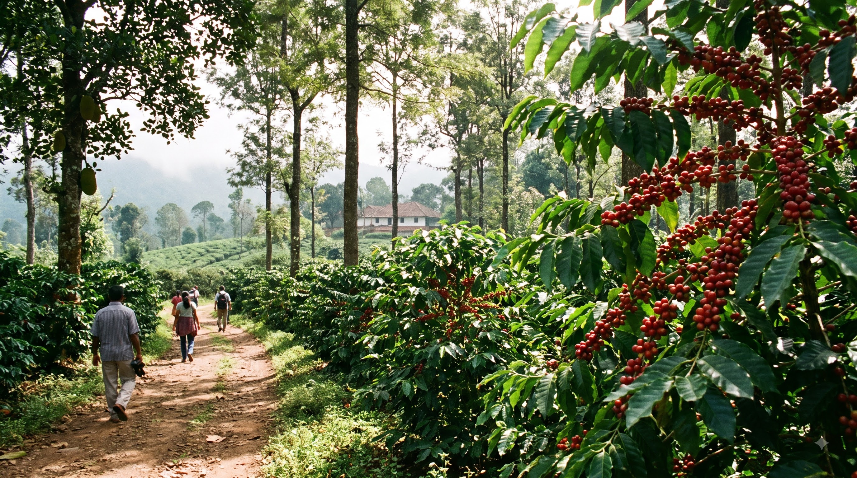 Scenic coffee plantation pathway on a family trip