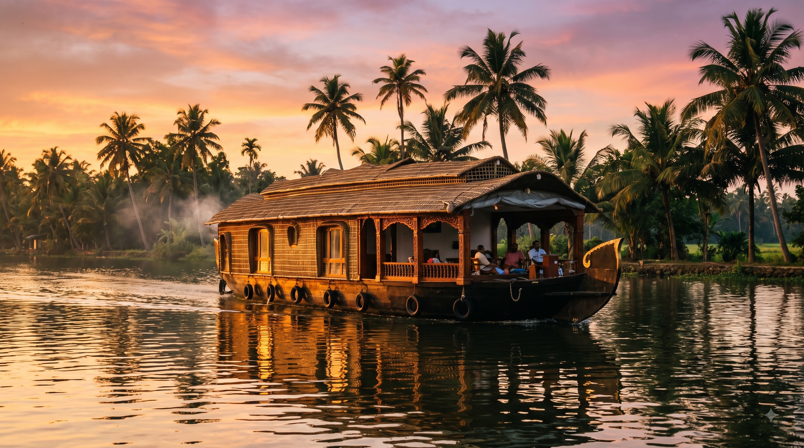 Houseboat cruising through Kerala backwaters